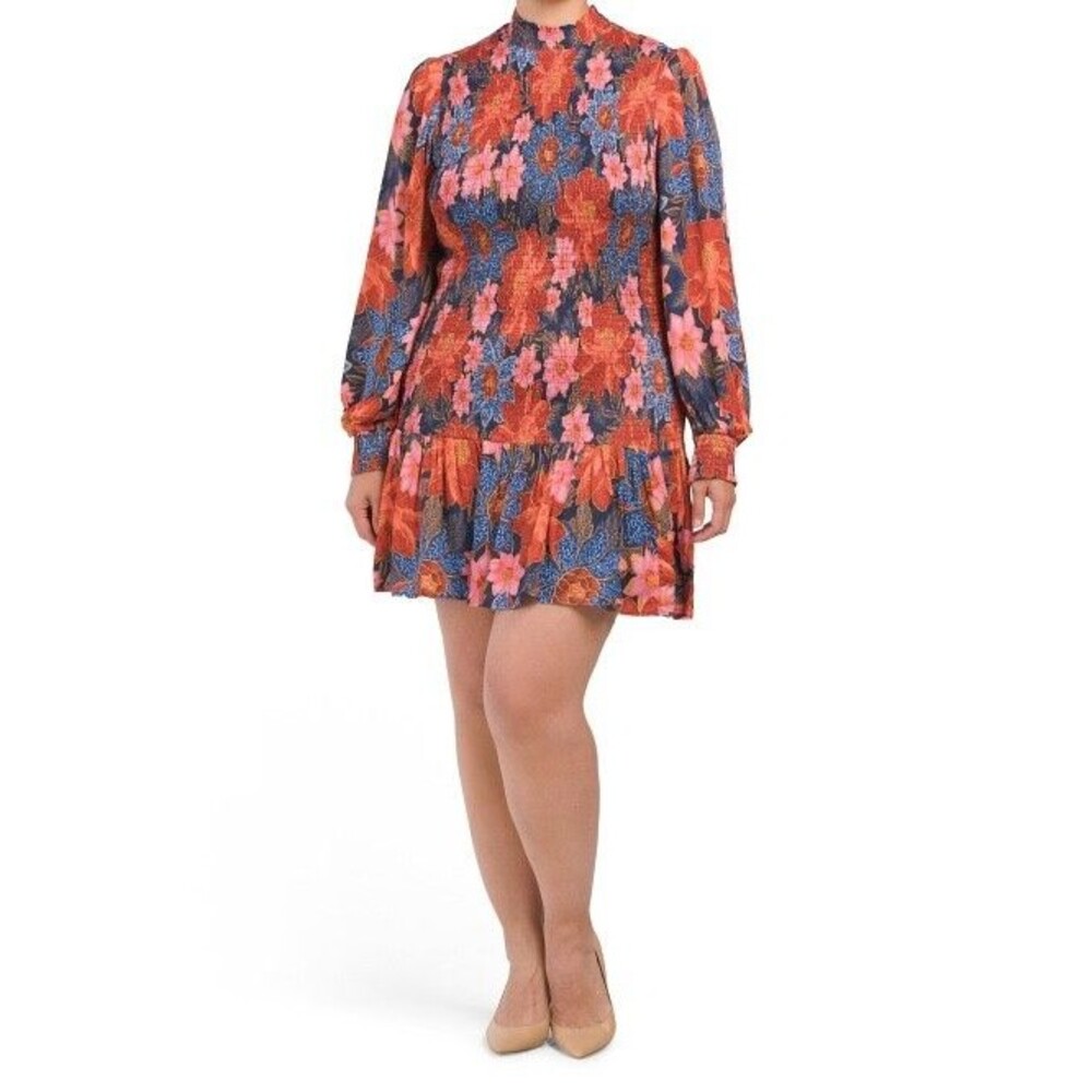 Farm Rio Mini Dress, Smocked, Long sleeve, Garden Navy, Size XL, New Retail $245 - Picture 5 of 8